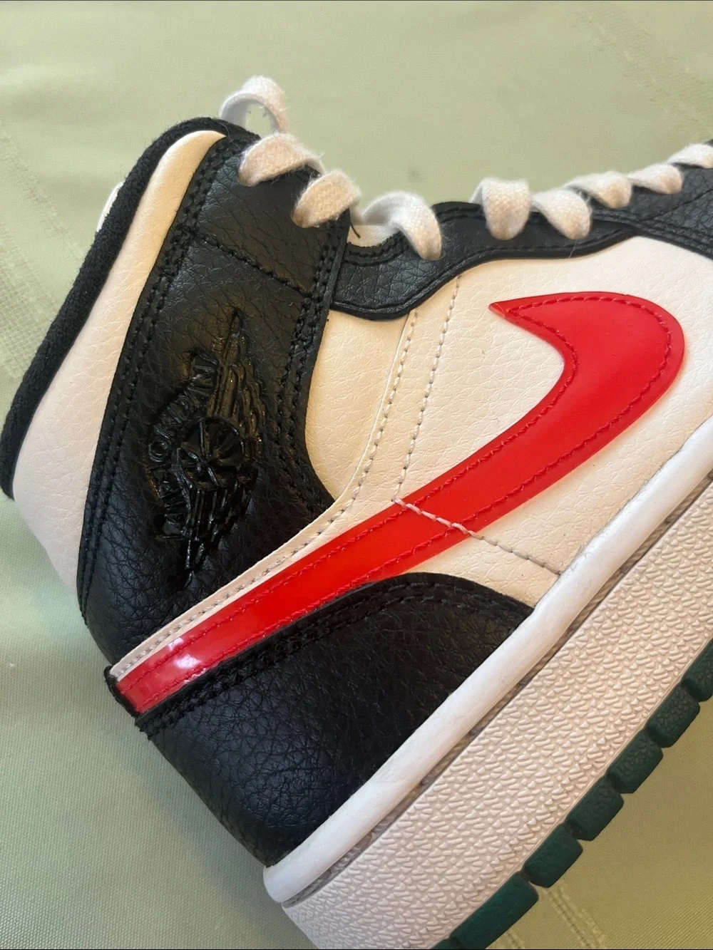 Nike Air Jordan 1 Mid White Black with Red & Yellow Swooshesi size 5 CM 22